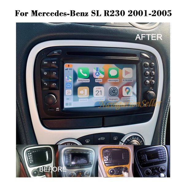Lecteur DVD de voiture Android 10.0 GPS pour Mercedes Benz classe SL SL350 R230 SL55 SL500 SL550 2001-2005 Radio stéréo Audio Bluetooth navigation multimédia Wifi SAT Navi DAB +