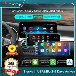 10.25" ou 12.3'' Qualcomm Android 12 8G RAM 128G ROM Autoradio GPS Navigation Bluetooth WiFi Head Unit Écran pour Mercedes Benz GLC Classe S205 W205 2014-2018
