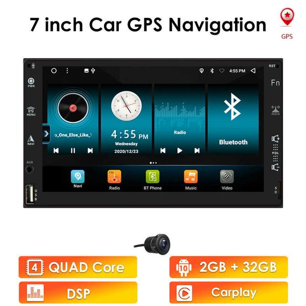 Autoradio Android DSP 2 Go + 32 Go Autoradio Gps Navigation universelle 7 pouces Auto stéréo Wifi 2Din lecteur Multimidia Carplay SWC Cam