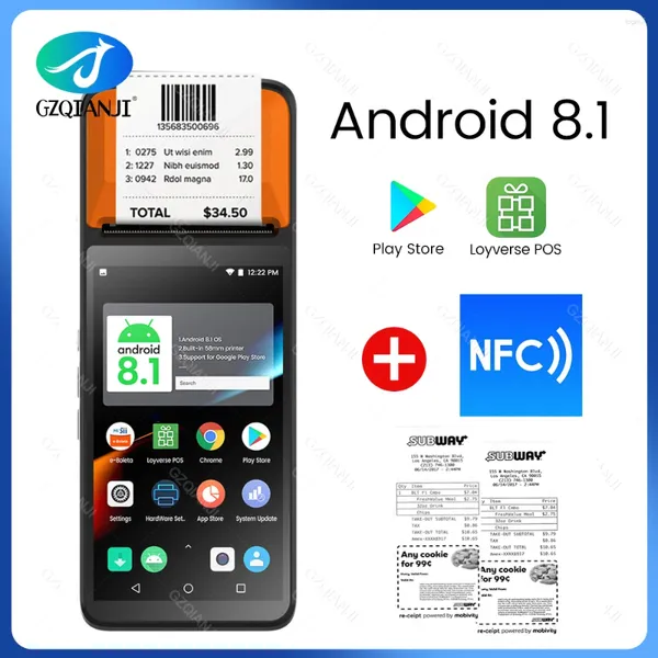 Terminal de mano Android POS con sistema de punto de venta de cámara NFC, Bluetooth, impresora portátil de billetes de 58mm