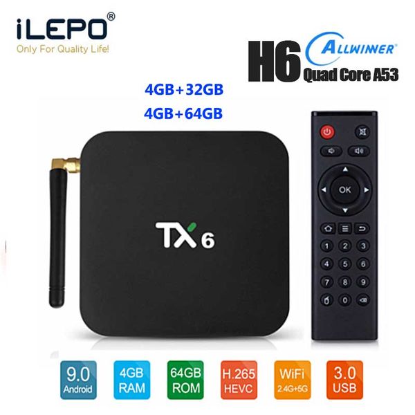 TX6 TV Box 4 Go 32 Go 64 Go Smart Android 9.0 5G Wifi BT5.03d 4k H.265 Récepteur