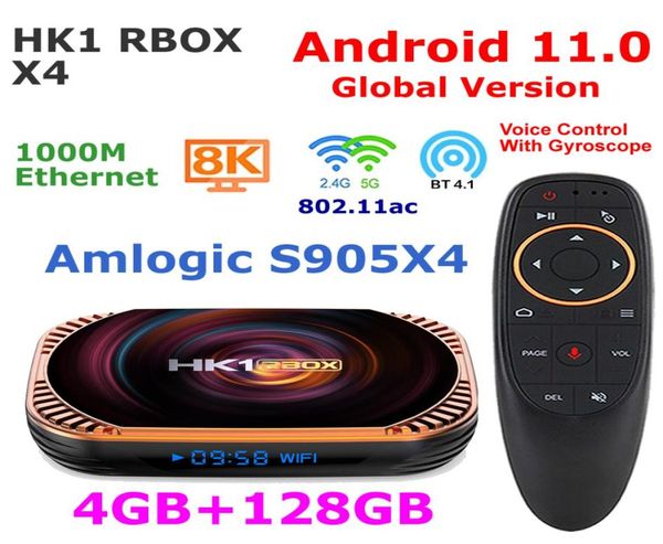 Android TV BOX Android11 Amlogic S905X4 Quad Core 4G 128G HK1 RBOX X4 Smart TVBOX 5G double WIFI 1000M LAN 8K lecteur multimédia vidéo 8750800