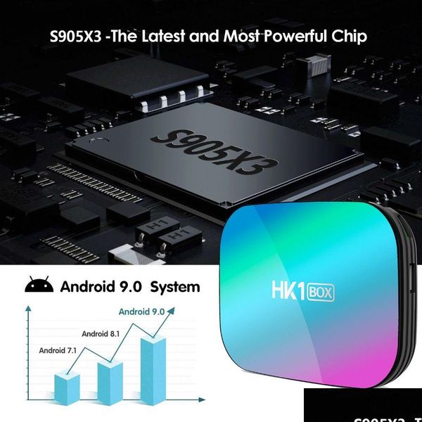 Android TV Box HK1 AMLOGIC S905X3 9.0 Smart 1000m 8K 128G ROM Quad Core 4G RAM 64G DROP DIVRO