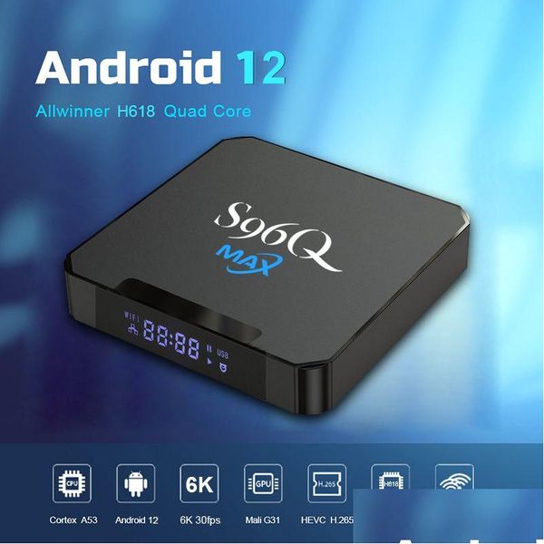 Android Tv Box S96Q Max 6K Set Top Smart Boxes 12.0 H618 4Gb 32Gb Wifi 6 2.4G 5G Bluetooth 5 Drop Delivery Electrónica Satélite Dhxxy