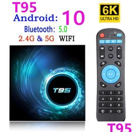 Android TV Box T95 Smart 10 4K 6K 4G 32GB 64GB 2.4G 5G WiFi Bluetooth 5.0 Play-Top Media Player Entrega de entrega de medias de cuatro núcleos Sat ottdv