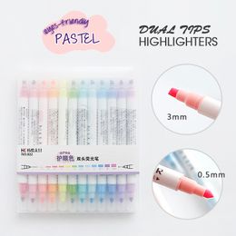 Enstal 12 kleuren unieke pastel kleur Dual tips markeerstift pen fluorescerende kleur voor schoolmarkering briefpapier hilighter 201102