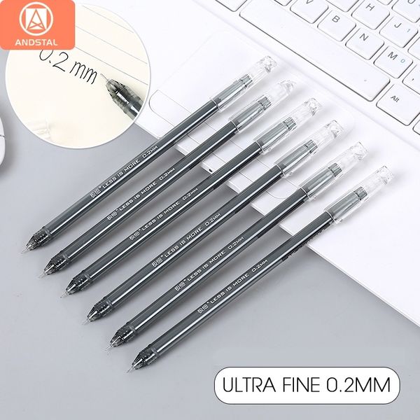 Andstal 12pcs / lot 0.2mm Ultra Fine aiguille financière Gel Pen recharge d'encre noire Finance gelpen pour fournitures de bureau scolaire stylos à encre Y200709