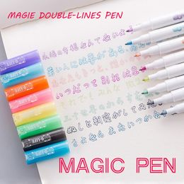 Andstal Líneas dobles Marcadores de arte Pen Out Line Pen Plumas de scrapbooking Fine Liner Marker Fineliner Caligrafía Lettering Pen Color Y200709