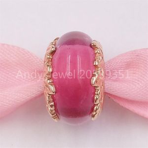 Andy Jewel Perles en argent sterling 925 faites à la main au chalumeau rose en verre de Murano feuilles breloques s'adapte aux bijoux de style européen Pandora B2600