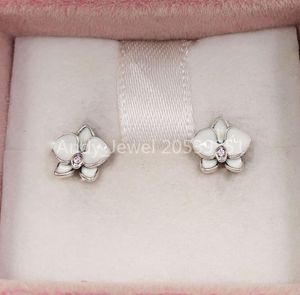 Pendientes de tuerca de orquídeas blancas de Plata de Ley 925 auténticos de Andy Jewel que se adaptan a joyas de estilo europeo 290749EN126495980