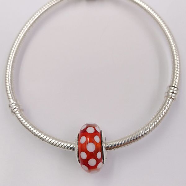 Andy Jewel Authentique 925 Sterling Silver Perles Murano Charm DSN Polka Dots Convient Européenne Style Pandora Bijoux Bracelets Collier 1826