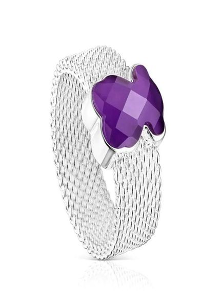 Andy Jewel Luxury Bear Ring Jewelry 925 Sterling Silver Silver Mesh Couleur avec Amethyst MO facet