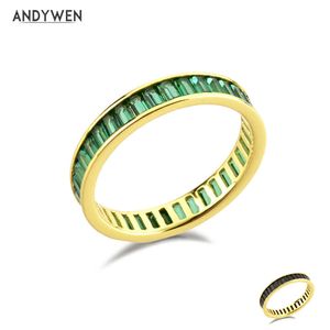 Andywen 925 sterling zilveren anillo zirkoon pave ringen groene zwarte vrouwen luxe sieraden cadeau rock punk sieraden ronde 210608