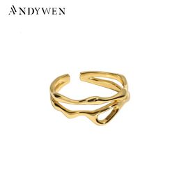 Andywen 925 STERLING Silver Circle Plain reizable Rings Rings Geométrique Irrégul Rock Rock Punk Circle Bijoux Gift 240522