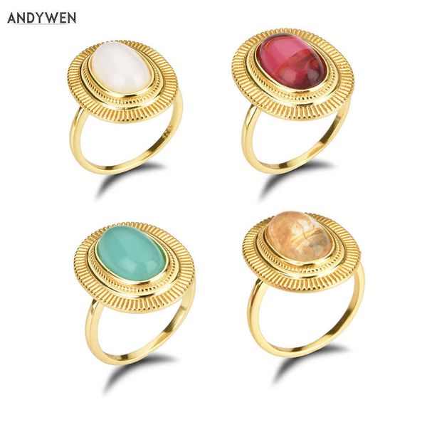 ANDYWEN 925 Plata esterlina Anillo de cuatro colores Óvalos Piedras preciosas Mujeres Moda Fiesta Joyería de lujo para Rock Punk Crystal Zircon 210608