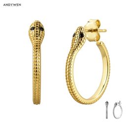 Andywen 925 STERLING Silver Gold Animal Circle Hoop 17 mm Big Loops Hies Piercing Ohrringe bijoux 2201054526261