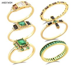 Andywen 925 Sterling Silver Gold Clear Green Zirkon Ring Collection Luxe Anillofino Marilyn Crystal Black Women Wedding9632553