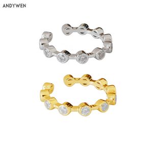 Andywen 925 Sterling Zilver Goud Kristal Resizable Ringen Verstelbare Ronde Zirkoon CZ Europese Rock Punk Eenvoudige sieraden 210608