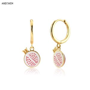 ANDYWEN 925 Sterling Silver Gold Fruits Aros Granada Pendiente Clips Joyería Loops Piercing para mujeres europeas Pendiente 210608