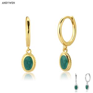 ANDYWEN 925 argent Sterling or Labradorite vert goutte boucle d'oreille bijoux fins Rock Punk Piercing espagne tendance été 210608