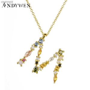 Andywen 925 Sterling Silver Gold Letter M Pendant Initiële F Alphabet Necklace Monogram Opals 2020 Women Accessoires Juwelier.