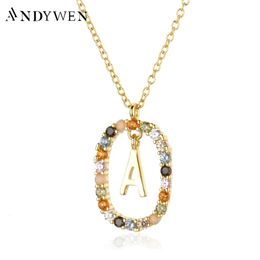 Andywen 925 LETTRES D'OR SIGHT STERLING A Z INITIAL M S C K Alphabet Pendere Long Chain Collier Say My Name Fine Jewelry 240511
