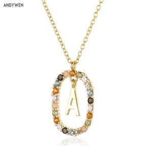 Andywen 925 LETTRES D'OR SIGHT STERLING A Z INITIAL M S C K Alphabet Pendere Long Chain Collier Say My Name Fine Jewelry 21069000625