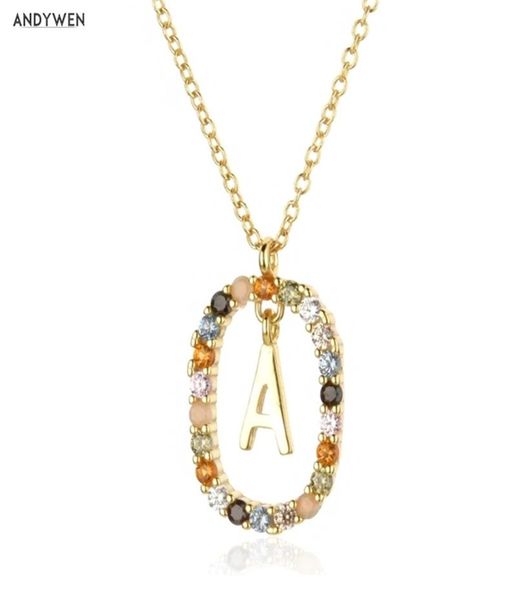 Andywen 925 LETTRES D'OR SIGHT STERLING A Z INITIAL M S C K Alphabet Pendere Long Chain Collier Say My Name Fine Jewelry 21066457651