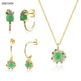 Andywen 925 sterling zilver goud lofoten eiland groen regenboog hoepels oorbel piercing drop pendiente luxe ketting sieraden set