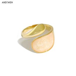 ANDYWEN 925 Sterling Silver Gold Luxury Open Bangle Ring Mujeres Resizable Anillos grandes Joyería Crystal Fashion 210608