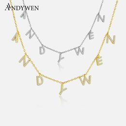 Andywen 925 Silver Silver Gold Nom personnalisé Pendant Collier ALPAHBET GIDE ANNIVERSAIRE Valentins European Initial Jewelry 240418