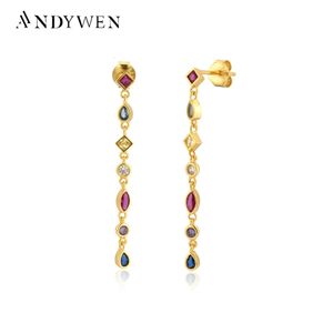 ANDYWEN 925 Sterling Zilver Goud Regenboog 38 cm Lange Ketting Drop Earring Vrouwen Mode Fijne Sieraden Voor Bruiloft Luxe Juwelen 240113