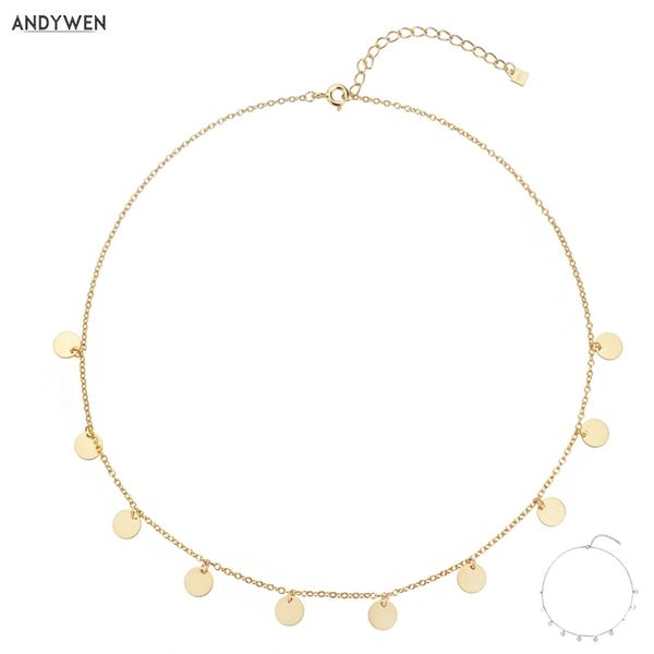 ANDYWEN 925 Sterling Silver Gold Plusieurs Pièces Pendentif Charme Collier Ras Du Cou Chaîne Femmes Européenne De Luxe De Mode Fine Jewelry 210721