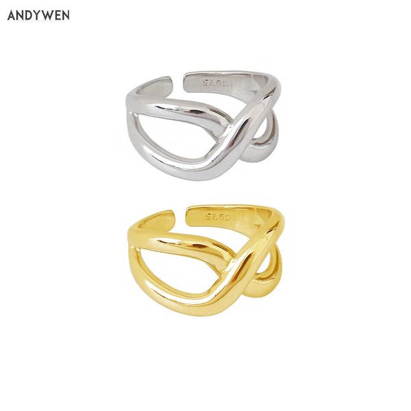 ANDYWEN 925 Sterling Silver Gold Slim Cross Redimensionnable Femmes Anneaux De Mode De Luxe Rock Punk Épais Grand Bijoux 210608