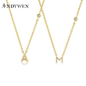 ANDYWEN 925 plata esterlina oro pequeño 26 letras A Z Zircon CZ colgante monograma collar Me inicial alfabeto M A joyería 220722