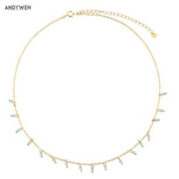 ANDYWEN 925 plata esterlina oro turquesa encanto circón cadenas collar gargantilla lujo moda joyería fina 2020 Rock Punk joyas Q0531