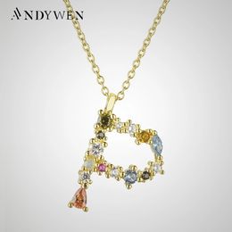 ANDYWEN 925 argent sterling je suis initiale P G pendentif mini collier mince longue chaîne réglable plaqué or cristal S K bijoux 240127