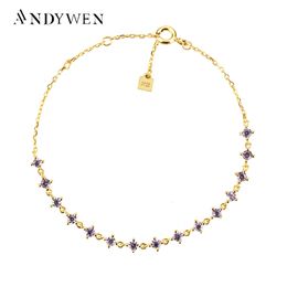 Andywen 925 Chaîne de charme en zircon en argent sterling pourpre