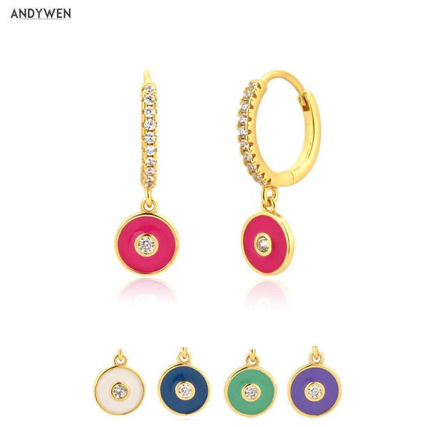 Andywen 925 Sterling Sterling Rose Rose Enamel En Circle Cercle Boucle d'oreille Boucle d'oreille Lucky Eye Femme Femmes Fête Perçage Piercing Bijoux Rock Punk 210608