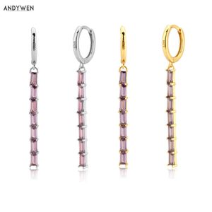 ANDYWEN 925 Sterling Argent Blanc Zircon Ligne Longue Chaîne Cercle Piercing Boucle D'oreille Cristal De Luxe Femmes Bijoux De Mariage 210608