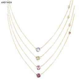 ANDYWEN invierno 925 plata esterlina oro lavanda circón colgante encanto collar cadena larga lujo boda joyería regalo