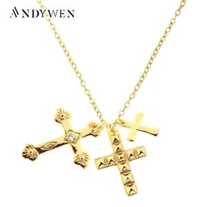 ANDYWEN hiver 925 en argent Sterling or trois croix pendentif breloque longue chaîne collier de mode bijoux fins cadeau 231229