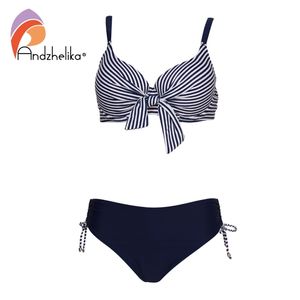 Andzhelika Push Up taille moyenne Bikini ensembles Sexy maillot de bain à pois deux pièces grande taille maillots de bain femmes plage maillots de bain 210722