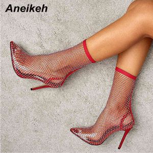 Aneikeh New printemps cristal en maillot de cheville bottines femme stiletto pvc chaussures talons hauts