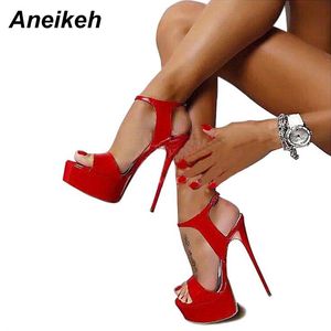 Aneikeh S Estilo de verano Sexy 16 cm Sandalias de mujer Tacones altos Hebillas de punta abierta Zapato de fiesta de club nocturno Negro Tamaño grande 15 220311
