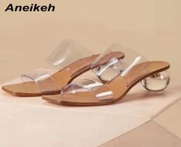 Aneikeh Taille 41 42 43 PVC Sandales Crystal Open à bout Sexy Talons ronds Crystal Femmes Transparentes Sandales Sandales Pumps Pumps Party Y9101640