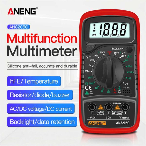 ANENG AN8205C multímetro Digital AC/DC amperímetro Volt Ohm medidor multímetro con termopar retroiluminación LCD portátil