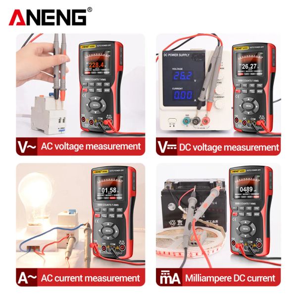 Aneng AOS02 9999 compte Oscilloscope professionnel numérique multimètre 48m / s 10MHz de forme d'onde PC Storage de données True RMS Tranistor