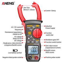 Aneng PN200 Medidor de abrazadera digital DC/AC 600A Corriente 4000 Conds AMMETER AMMETRO Probador de voltaje Capacitancia HZ Amperio NCV