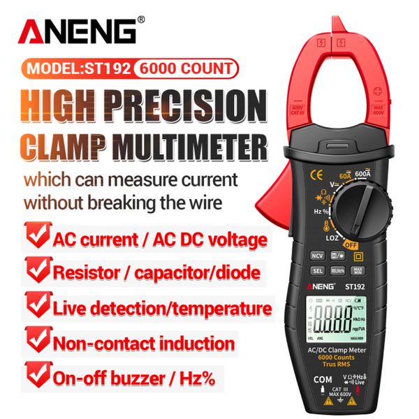 Aneng ST191/ST192/ST193/4 Medidores de abrazadera digital AC/DC Current 6000 Counts Capacitancia RMS verdadera NCV OHM HZ Transistor